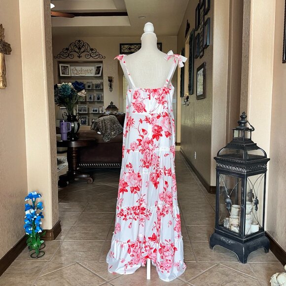 Temu*Floral Print Tied Straps Tiered Maxi Dress - Picture 3 of 4